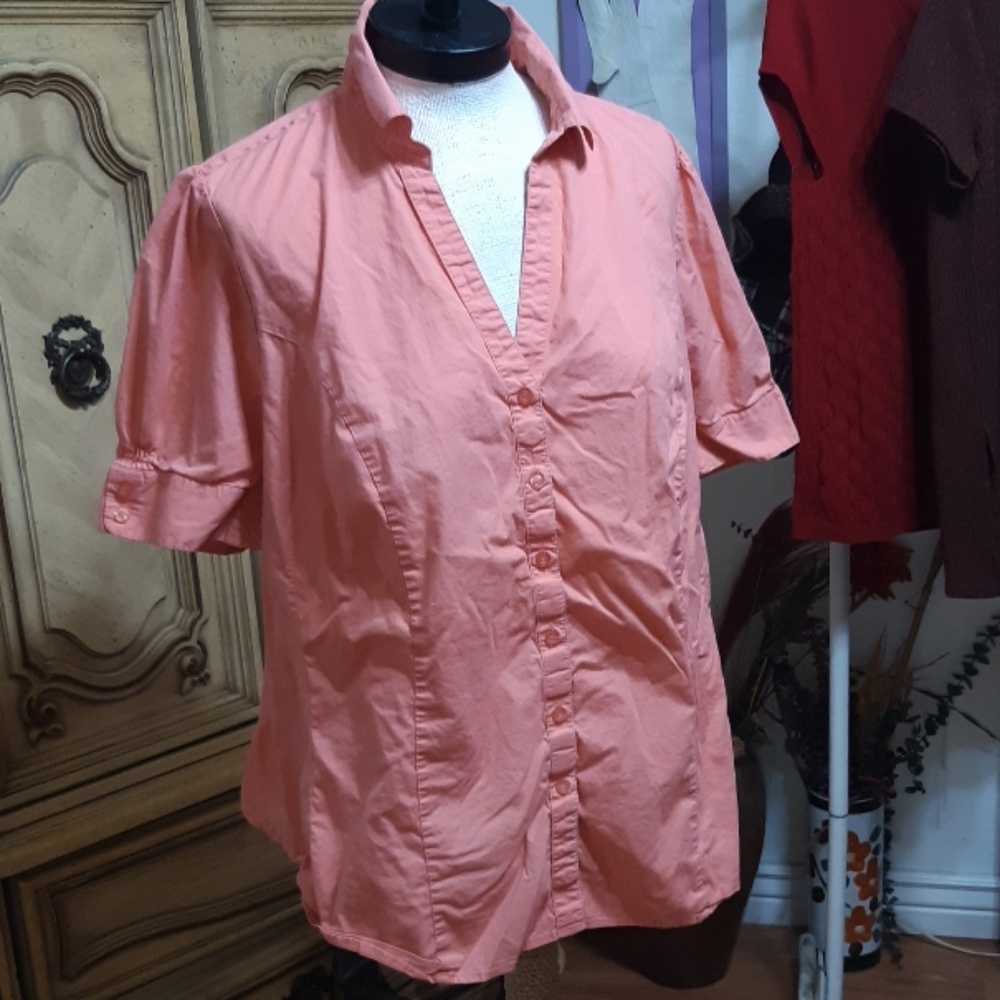 Womens Button up shirt LEE RIDERS blouse 1X Slimming B3 Cotton spandex